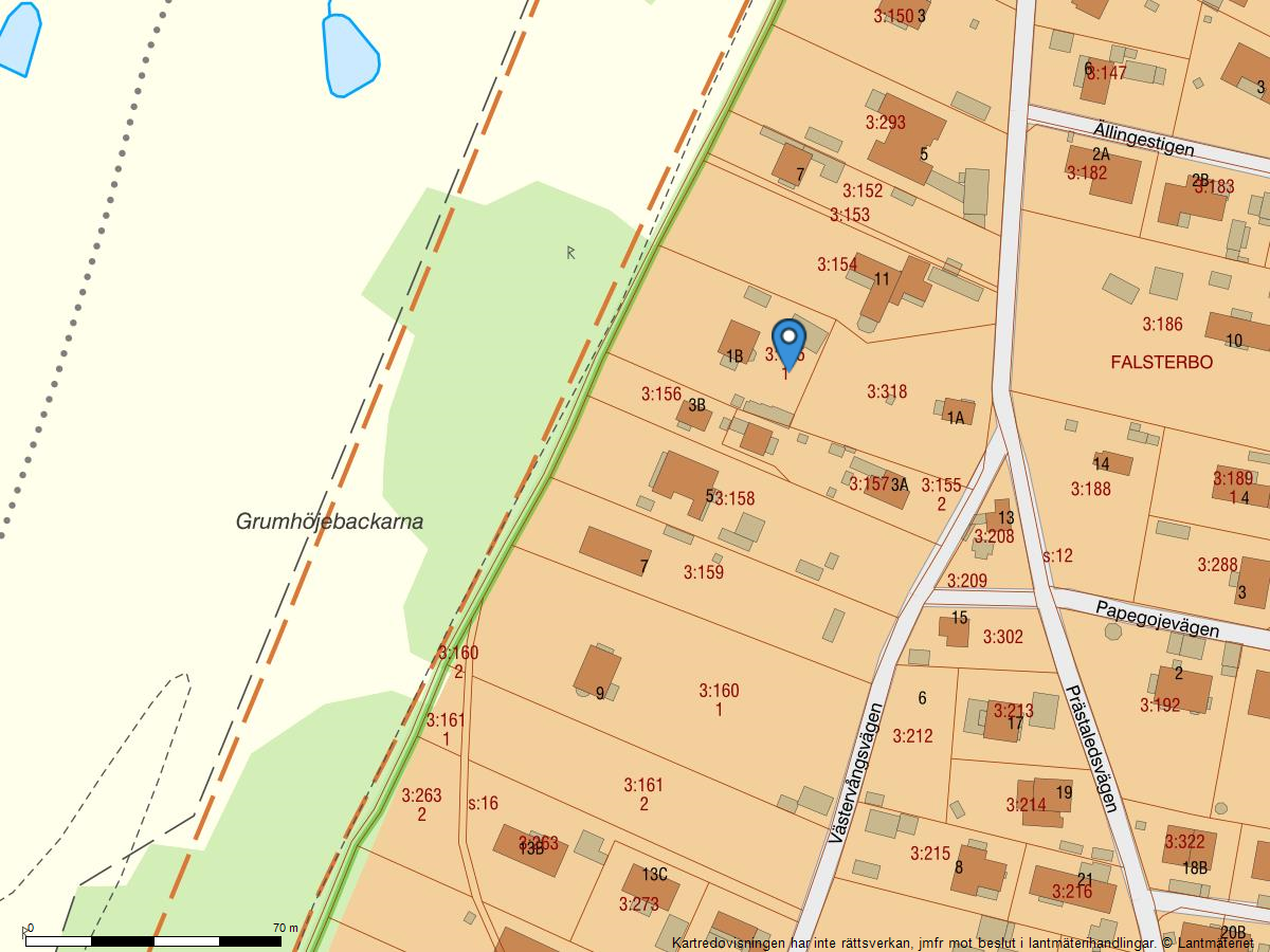 Fastighetskarta Västervångsvägen 1B